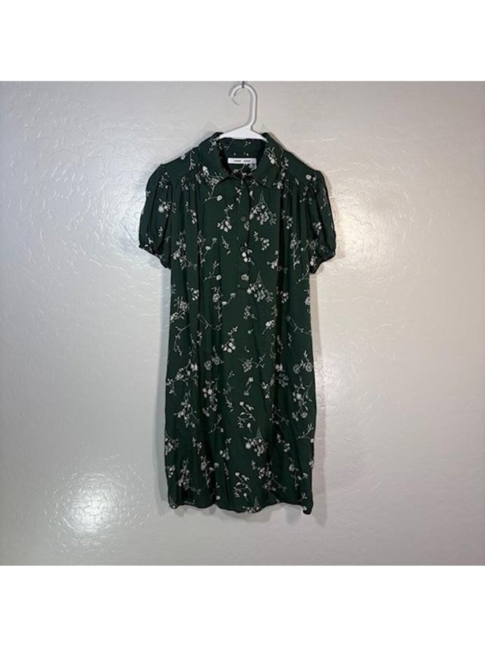 Samsøe Samsøe Gilian Shirt Dress Womens XS Green Floral Puff Sleeve Mini